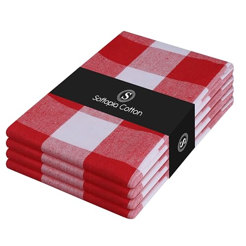 Image of Red Buffalo Plaid Checked Dish Towels 4 Pack, 100% Cotton, 16x26 Inches, Super Absorbent, Quick Drying, Soft, Lint-Free, Durable Tea & Bar Towels with Hanging Loop, Grey and White