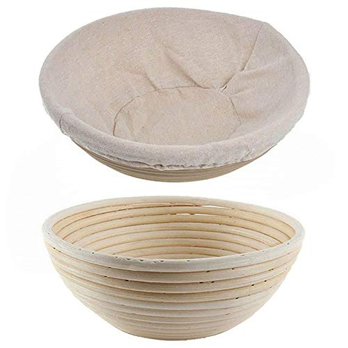 TreeLeaff Cesta de 24,86 cm, cestas de massa de ratã natural com forro de tecido, cesta de fermentaç