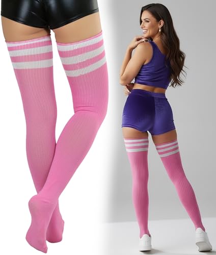 Image of ToBeInStyle Women's Heavyweight Knit Thigh High Long Socks w /Contrast 3 Stripe Top Band