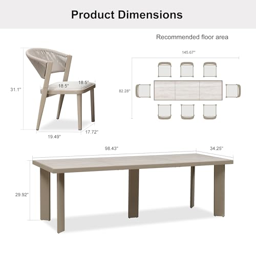 Image of PURPLE LEAF Outdoor Dining Set for 8 with HPL Table and Chairs Champagne