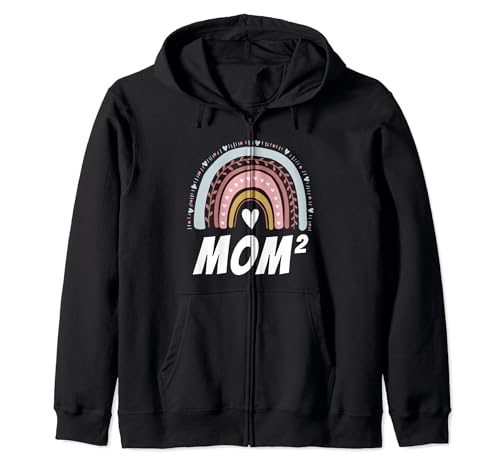 Funny Mom2 Rainbow Mom Mama Of Two Cute Zip Hoodie