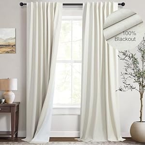 Cream Linen Blackout Curtains 84 In...