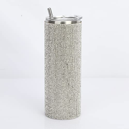 Botella de diamante con popote de acero inoxidable, excelente regalo para mujeres y niñas, botella de agua con purpurina tachonada de diamante de 20 onzas con 1 cepillo para popote, taza de café