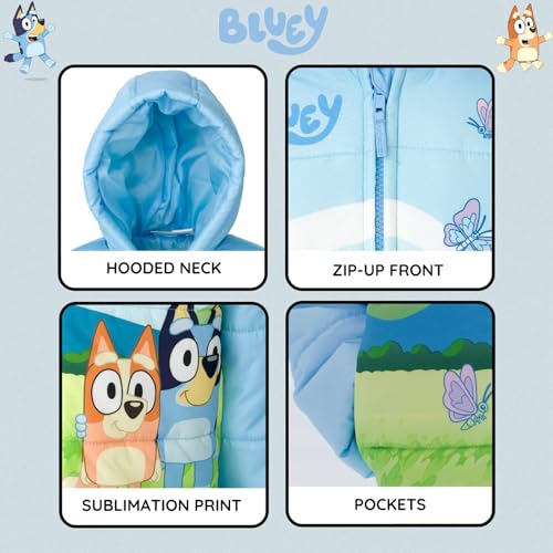 Bluey Girls Zip Up Puffer Jacket Toddler to Little Kid Sizes (2T - 7-8)4