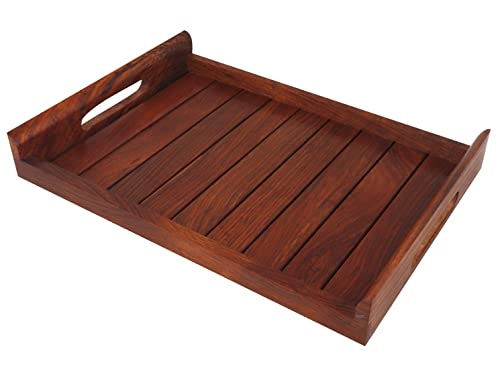 Image of Wooden sheesham Wood Serving Trays for Dining Table (Brown-12x8x1.5 inch) (Wooden Serving Tray 1 pic)