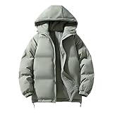 Men's Fashion Thickened Puffer Jacket Winter Stand Collar Loose Coat Quilted Down Alternative Outerwear Unisex (H-gray-green,XX-Large)