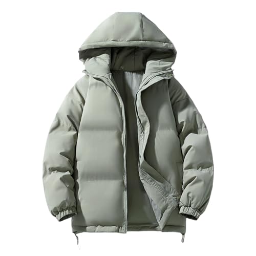 Men's Fashion Thickened Puffer Jacket Winter Stand Collar Loose Coat Quilted Down Alternative Outerwear Unisex (H-gray-green,XX-Large)