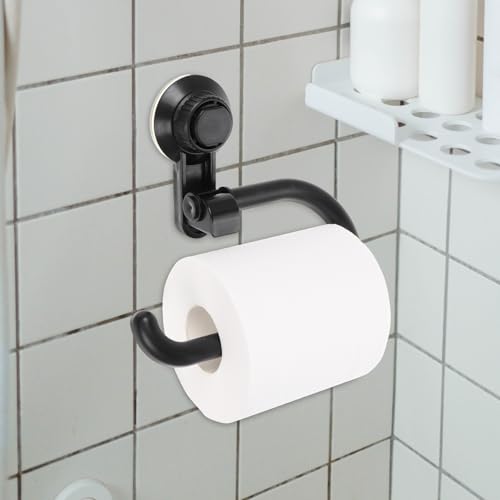 Angoily Suction Cup Toilet Paper Holder Wall Mounted Bathroom Tissue Roll Dispenser Black Portable Paper Towel Holder for Kitchen Washroom - Image 2
