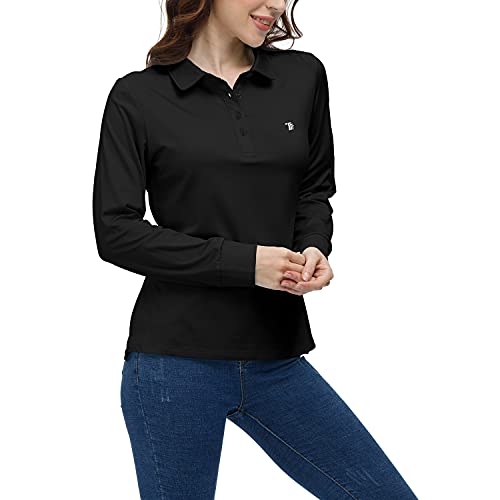 Airike Golf Polo Shirts For Women Long Sleeve Colourful Quick-Dry Workwear & Activewear-Womens Athletic Apparel Black #TOP1