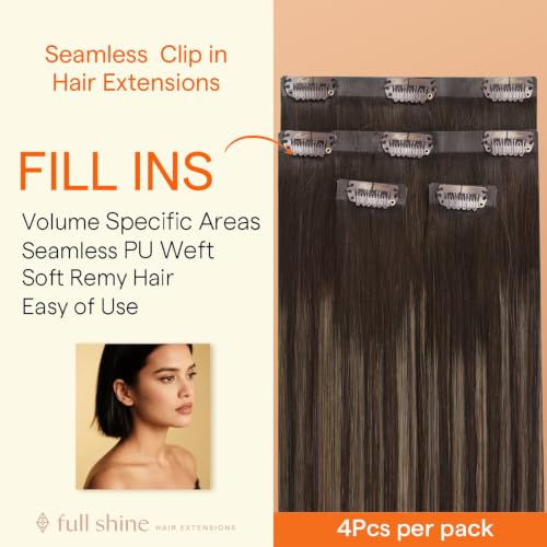 Image of Full Shine Seamless Clip in Hair Extensions, Brown Blonde Blend | Clip in Hair Extensions, 18 Inch 85g 4 Pcs, Fuller Ends, Straight Finish, Family Photos, Shoulder-Length Hair