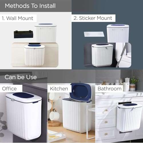 Image of Kuber Industries Plastic 8L Hanging Kitchen Trash Can With Lid | Wall Mounted Dustbin For Bathroom | Kitchen Cabinet Door Hanging Storage Bucket | Garbage Bin for Toilet