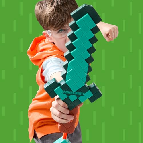 Image of Nerf Minecraft Sword Dart Blaster, Pull Back Priming, Foam Edge, 8 N1 Darts, Ages 8+