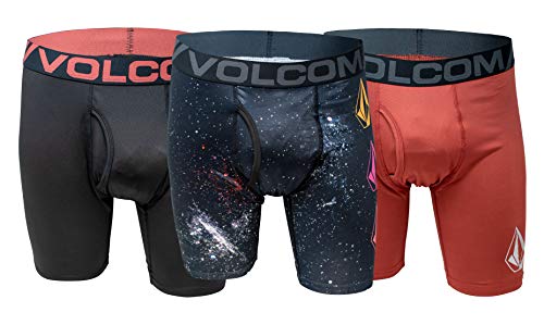 Volcom Mens Boxer Briefs 3 Pack Poly Spandex Performance Boxer Briefs Underwear (Black/Red, Medium) #TOP4