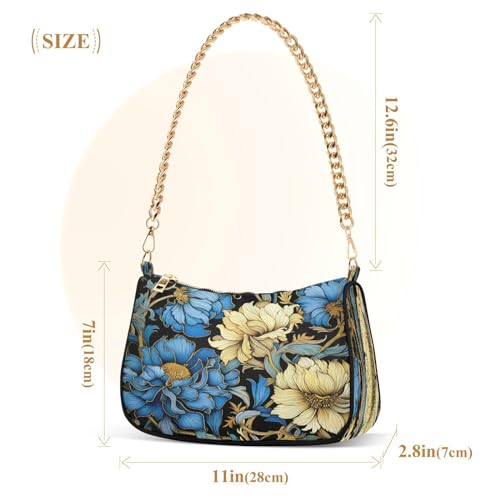 Image of Shoulder Bags for Women Flower Floral Hobo Tote Handbag Small Clutch Purse with Zipper Closure