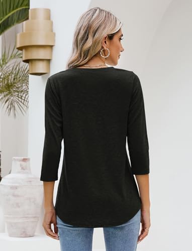 Sherosa Womens V Neck 3/4 Sleeve T Shirts Loose Fit Shirts Casual Solid Basic Tops Tees Blouses3