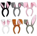 WILLBOND 6 Pcs Easter Bunny Ears Simulation Plush Rabbit Ear Soft Bunny Headband for Cosplay Party Halloween (Natural Color)