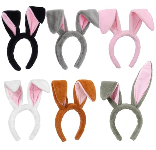 WILLBOND 6 Pcs Easter Bunny Ears Simulation Plush Rabbit Ear Soft Bunny Headband for Cosplay Party Halloween (Natural Color)