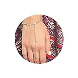 Yheakne Boho Pearl Slave Bracelet Gold Ring Wrist Bracelet Pearl Finger Bracelet Minimalist Hand Chain Bracelet Wedding Jewelry for Women and Girls Gifts (Gold A)