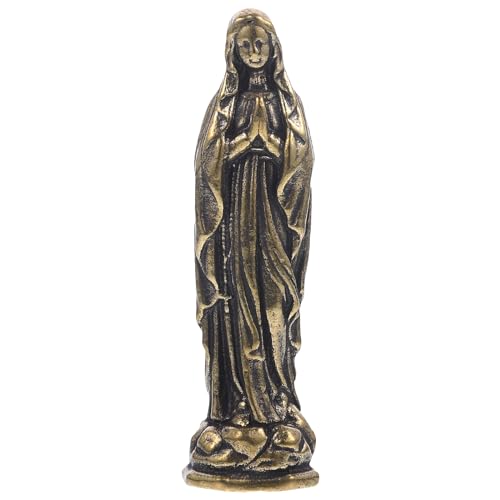 Angoily Miniature Virgin Mary Statue 2.16In Small Brass Catholic Figurine Religious Home Decor Collectible Sculpture for Desk and Shelf