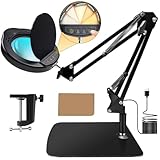 15X Magnifying Glass with Light and Stand, LED Desk Lamp with Clamp, 5 Color Modes, 10 Brightness Dimmable, Hands-Free Magnifying Lamp with Dust Cover for Crafts, Hobbies, Repairs, Precision Work
