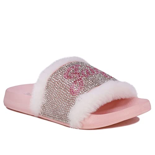 Image of Juicy Couture Kids Girls - Slide Slipper Sandals With Faux Fur Slipper Sandals, Furry Slides, Girls Slip On Slippers