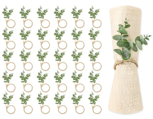 Jarthenaamcs J2441 Napkin Rings Set Of 30 Rustic Eucalyptus Leaf Rings Wood Bead Farmhouse Napkin Rings cover