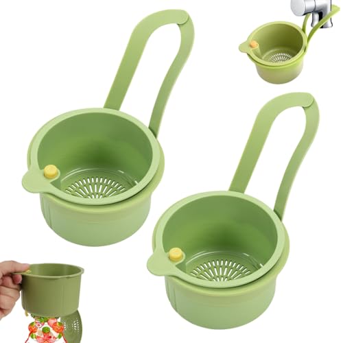 YOFDAL 2 Pcs Colino per lavello,Filtro Lavello Cucina,Scolapasta per Lavello con Bottone a Pressione,Senza Sporcarsi le Mani,in Silicone,per lavare/organizzare in Cucina(Verde)