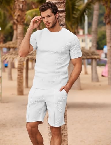 Mens Track Suits 2 Piece Set T Shirts Shorts Sets Fashion Retro Textured Sweatsuit Vacation Cruise Outfits4