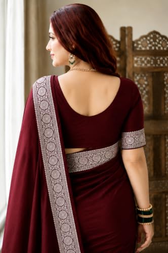 Image of Women's Glory Banarasi Satin Kanjivaram Saree Silver Zari Border Pure Soft Blend Silk Sari Kanchipuram Paithani Silk Party Wedding Festive New Ladies Sadi with Unstiched Blouse Piece. (Pink)