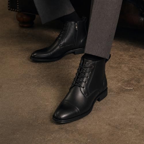 Image of Holy dove Men's Dress Boots Side Zipper Comfort Full-Grain Leather Business Office Cap Toe Oxford Short Ankle Boot