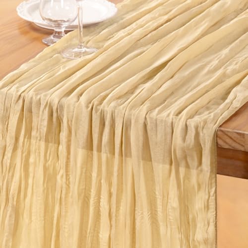 La Mejor Lista de Centro de Lavado A Gas - los más vendidos. 49 DeZerlor Camino de mesa de estopilla dorada champagne para Navidad, camino de mesa boho de gasa, 120 pulgadas, paño de estopilla dorado champagne, decoración de mesa para...