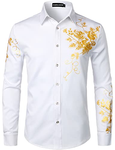 PARKLEES Chemises pour homme Hipster avec design brodé, coupe ajustée, manches longues, boutonnées, XXL