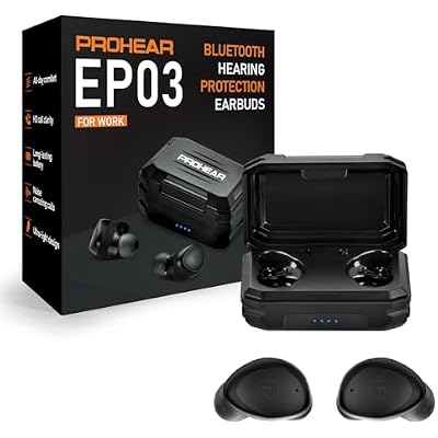 PROHEAR EP03 Bluetooth Hearing Protection Earbuds -OSHA 25dB NRR, True Wireless, Heavy Duty with 2-Mic ENC for Clear Calls, Bluetooth 5.3 Stable, 15H Battery for Construction Workers & Lawn
