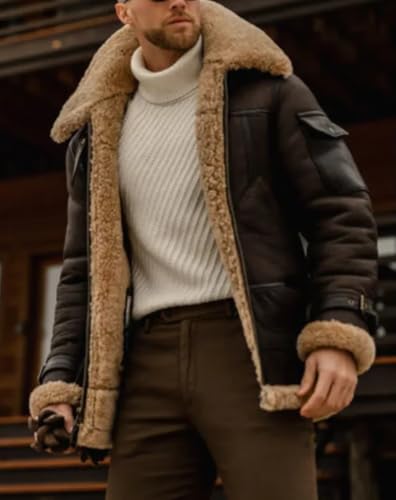 Men’S Brown B3 Shearling Leather Jacket – Real Sheepskin Aviator Coat – Raf Bomber Winter Jacket – Warm Fur Lined Long Pilot Jacket (Uk, Alpha, 5XL, Regular, Regular) - 5