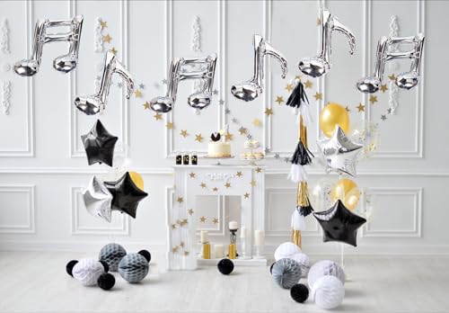 Image of 10PCS Music Note Balloons Silver Aluminum Birthday Party Balloon Music Themed Party Supplies Baby Shower Party Wedding Decorations (Pack of 2)