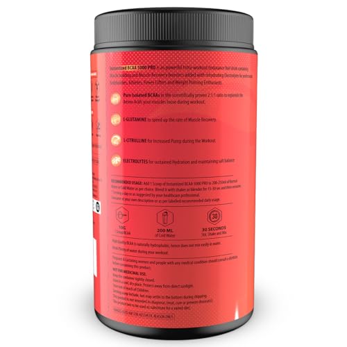 Image of NATURYZ Instantized BCAA 5000 PRO |5G Vegan BCAAs | Glutamine | Citrulline | Electrolytes | 0 Added Sugar | Powerful Intra Workout Amino for Lean Muscle Growth, Strength, Quick Re-Hydration & Instant Energy - 300g(Mango Orange Mix)