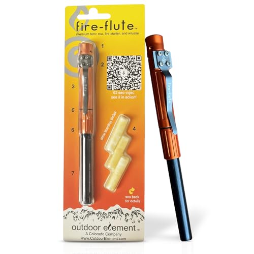 Outdoor Element Fire Flute™ – Silbato de señal de emergencia de aluminio para llevar todos los días y varilla ferro de arranque de fuego con almacenamiento hermético de yesca | Equipo de supervivencia