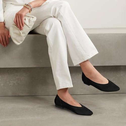 Comfortable Black Pointed Toe Knit Ballet Flats for Women 7.5UK - Image 6