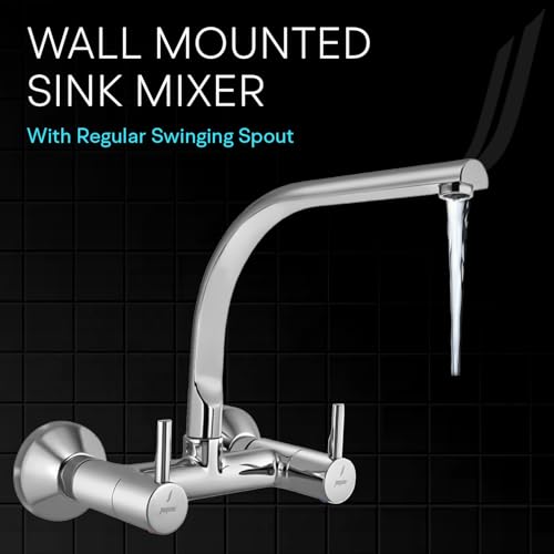 Image of Jaquar Wall Mounted Sink Mixer with Regular Swinging Spout & Connecting Legs & Wall Flanges, Stylish & Durable Faucet for Kitchen & Bathroom, Sliver, Chrome Finish