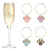 MONNEL P591 Assorted Little Dog Paw Wine Charms Glass Markers Tags for Party Decorations with Velvet Bag- Set of 4