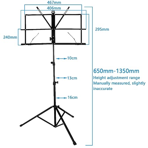ASelected Sheet music stand portable travel rack musical instrument accessories, sturdy adjustable height lift tripod base metal with sheet music clip bracket, with a handbag - 2