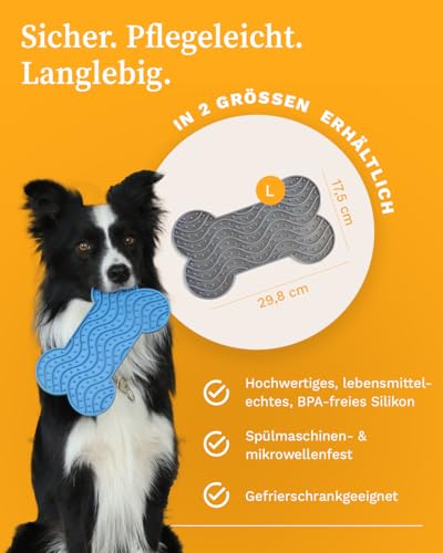 Martin Rütter – Leckmatte Hund in Knochenform mit Saugnäpfen Grau L – Hundespielzeug aus Silikon BPA-frei – Schleckmatte für mentale Auslastung & Beschäftigung – Spülmaschinen- & Gefrierschrankfest