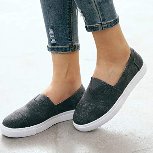 Womens Canvas Flat Loafers Slip-On Driving Shoes Comfort Cushioned Insole Athletic Running Tennis Sneakers (US:9, Black) - Thumbnail 5