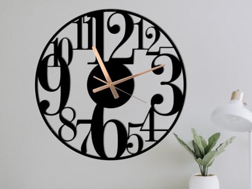 Image of Designer Metal Wall Clock for Living Room | Antique Stylish Fancy Decorative Big Size Wall Watch for Bedroom, Office, Kitchen, Dining, Hall and Decor (Black(ST-23), 60CM)