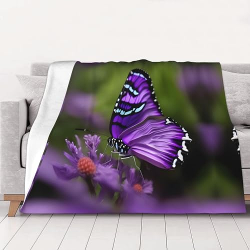 Couverture pour canape et lit lavable plaid doux papillon violet - 2