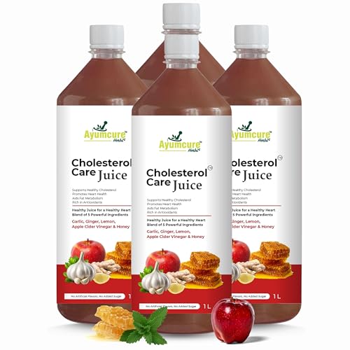 Image of Ayumcure Cholesterol Care Juice | Ayurvedic Heart Health Drink with Garlic, Ginger, Lemon, Apple Cider Vinegar & Honey | Supports Healthy Cholesterol & Triglyceride Levels|Sugar-Free|1L (Pack of 4)