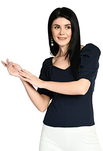 Image of IUGA Casual Women Puff Sleeve Sweetheart Neck Crop Top