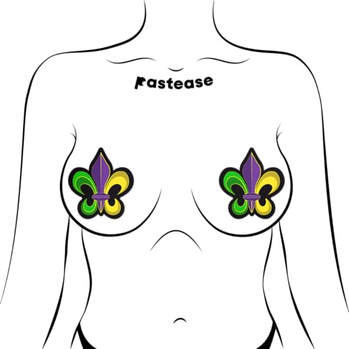 Cache-mamelons Fleur-de-lis Pastease® pétale vert jaune violet pour le Mardi gras