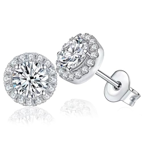 Cubic Zirconia Earrings Studs for Women Simulated Diamond CZ Stud Silver Earrings for Men