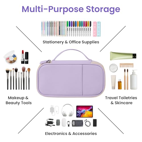 Image of Taja Large Pencil Case Pouch For Girls, Big Cute Pencil Pen Bag Organizer with Zipper Compartments & Handle, Aesthetic Stationery Storage & School Supplies for Teens Boys - Purple